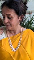 3 layers fresh water pearl necklace with earrings