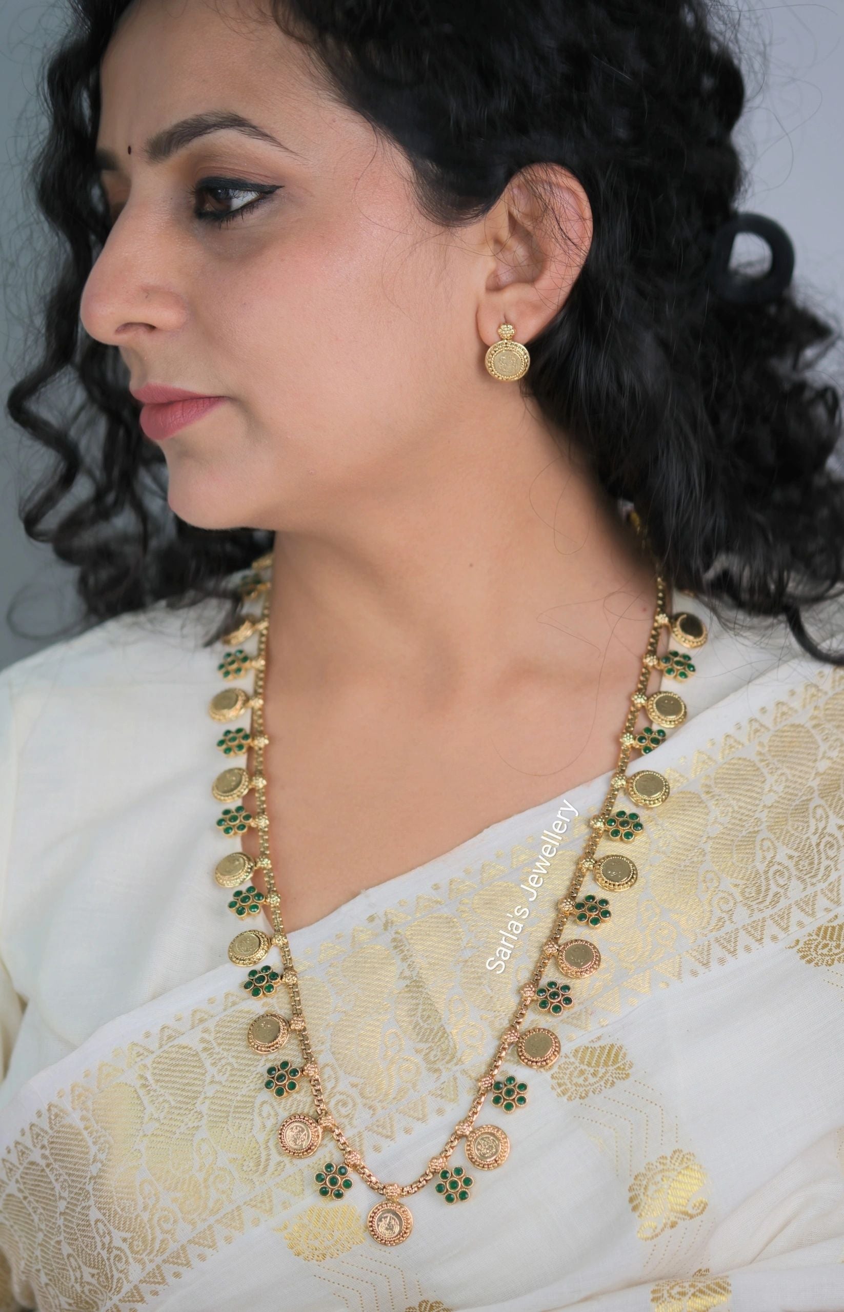 Coin Necklace(Putali Haar) with earrings-Green