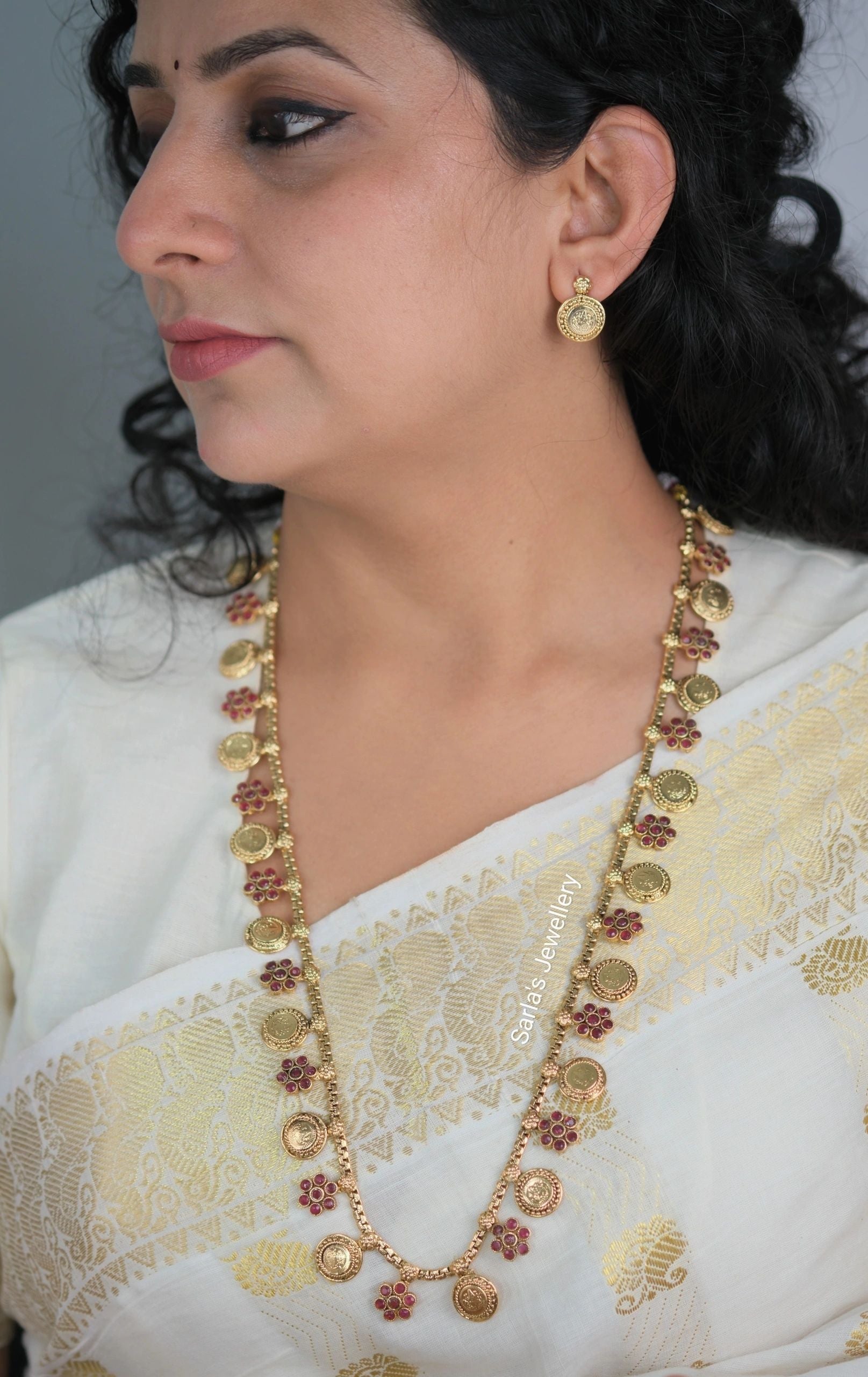 Coin Necklace(Putali Haar) with earrings- Ruby