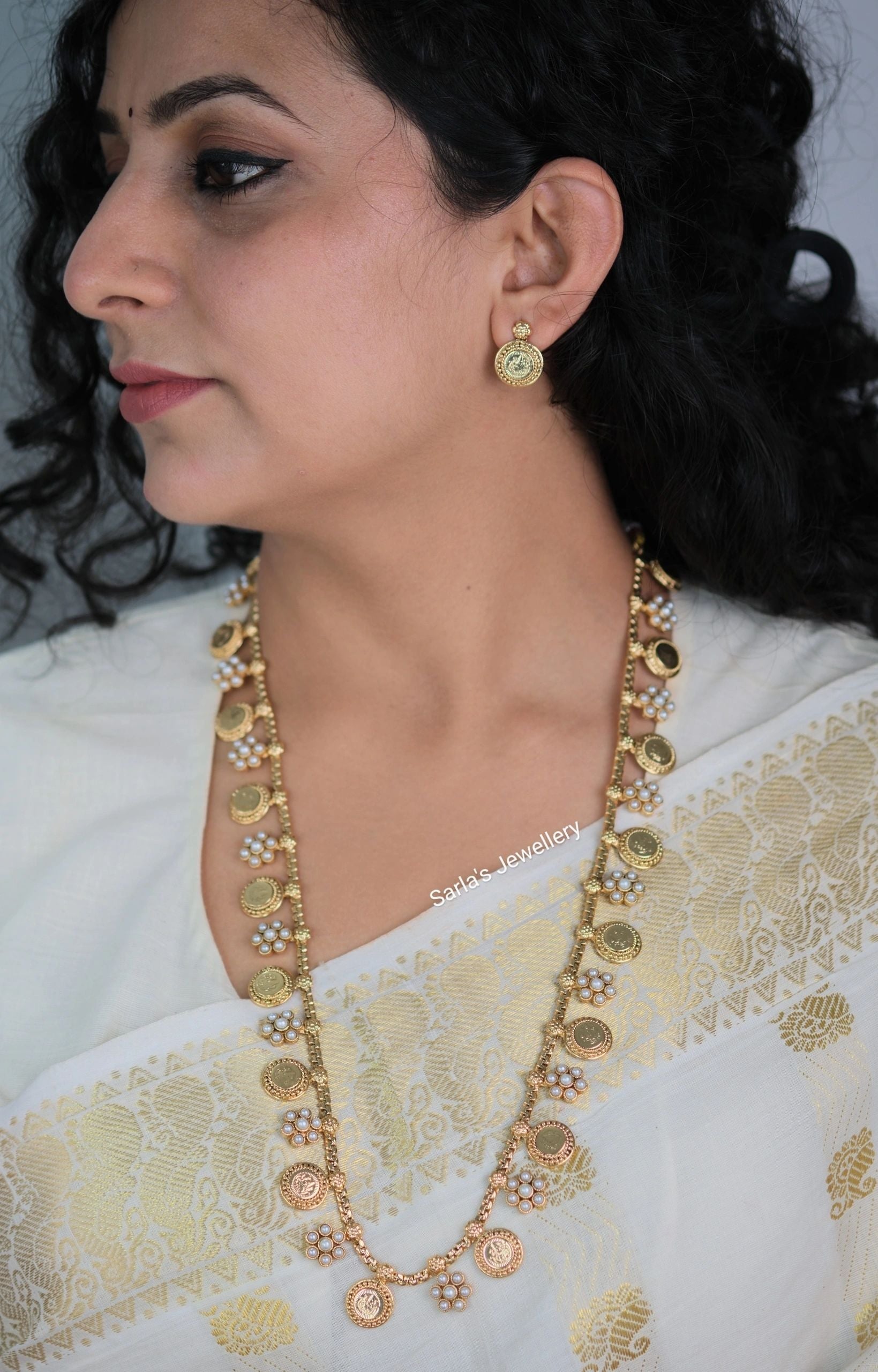 Coin Necklace(Putali Haar) with earrings - Pearl