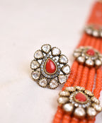 Coral and Victorian style long Layered necklace