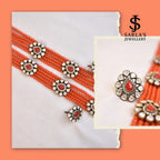 Coral and Victorian style long Layered necklace