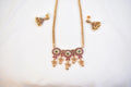 Long Gold Plated Ruby/Green necklace with earrings