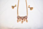 Long Gold Plated Ruby/Green necklace with earrings
