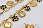 Long Coin necklace with earrings (Black)