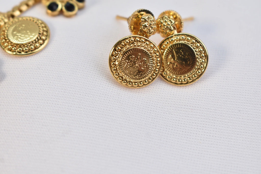 Long Coin necklace with earrings (Black)