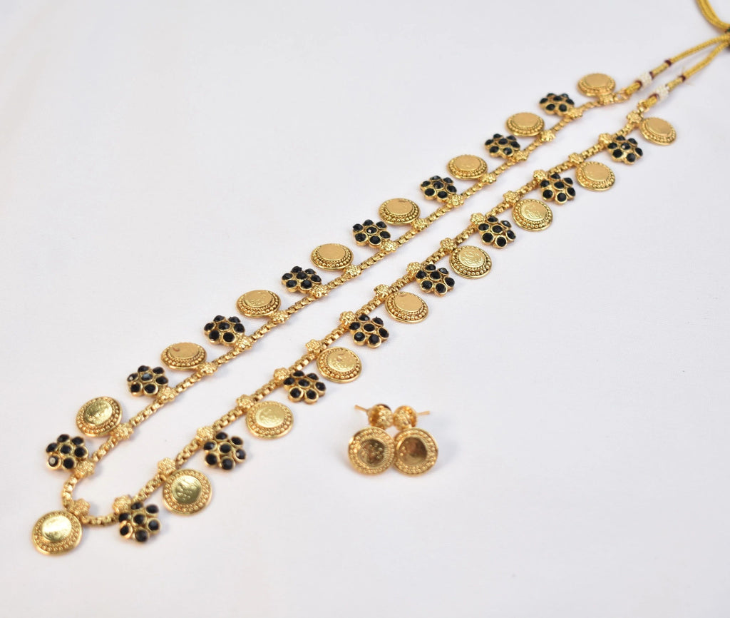 Long Coin necklace with earrings (Black)