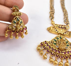 Gold plated Peacock set with multilayer crystal bead mala
