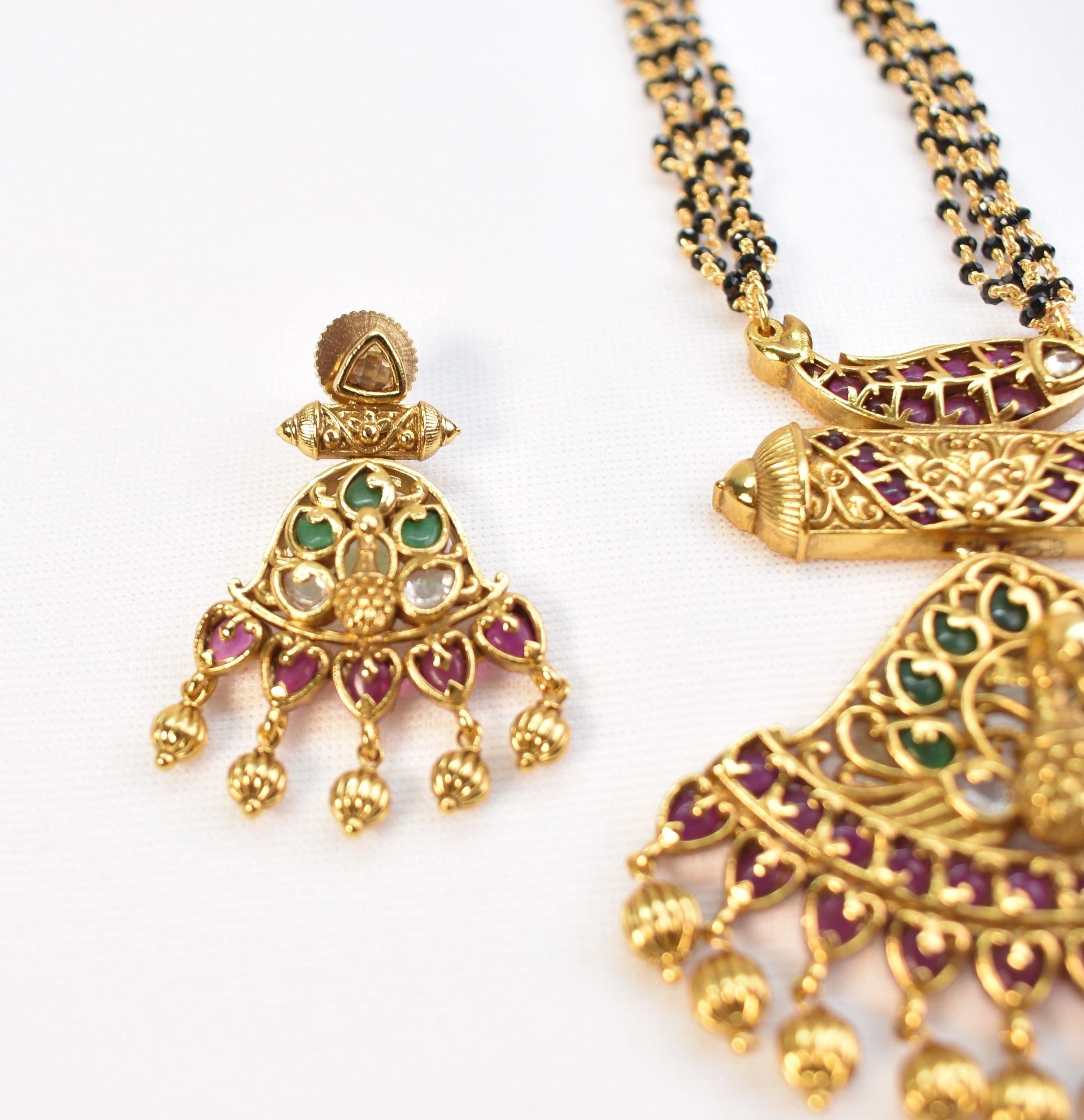 Gold plated Peacock set with multilayer crystal bead mala