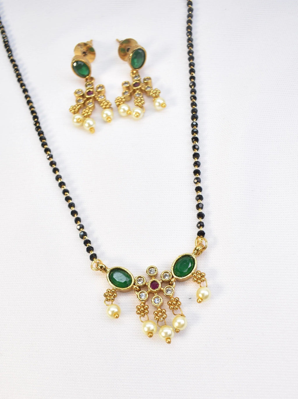 18" green floral mangalsutra set