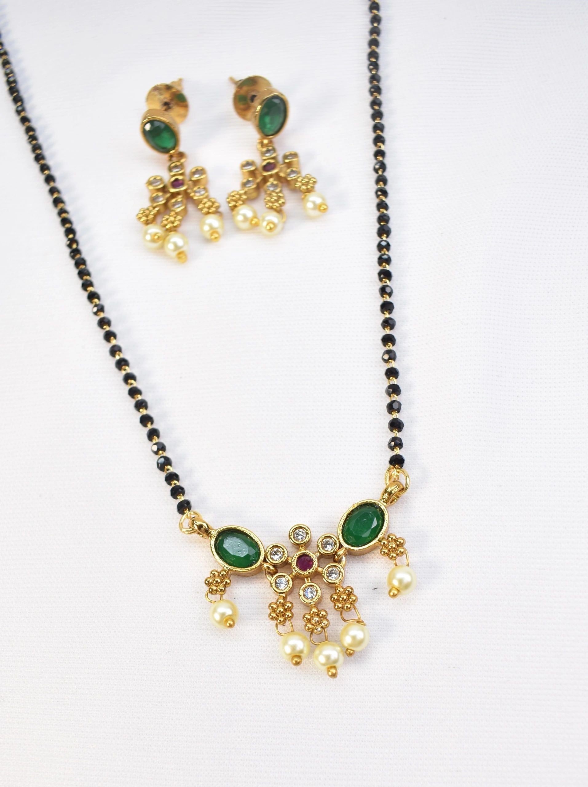 18" green floral mangalsutra set