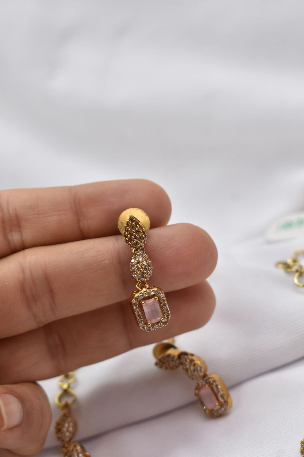 Pink Zirconia AD stones necklace with earrings