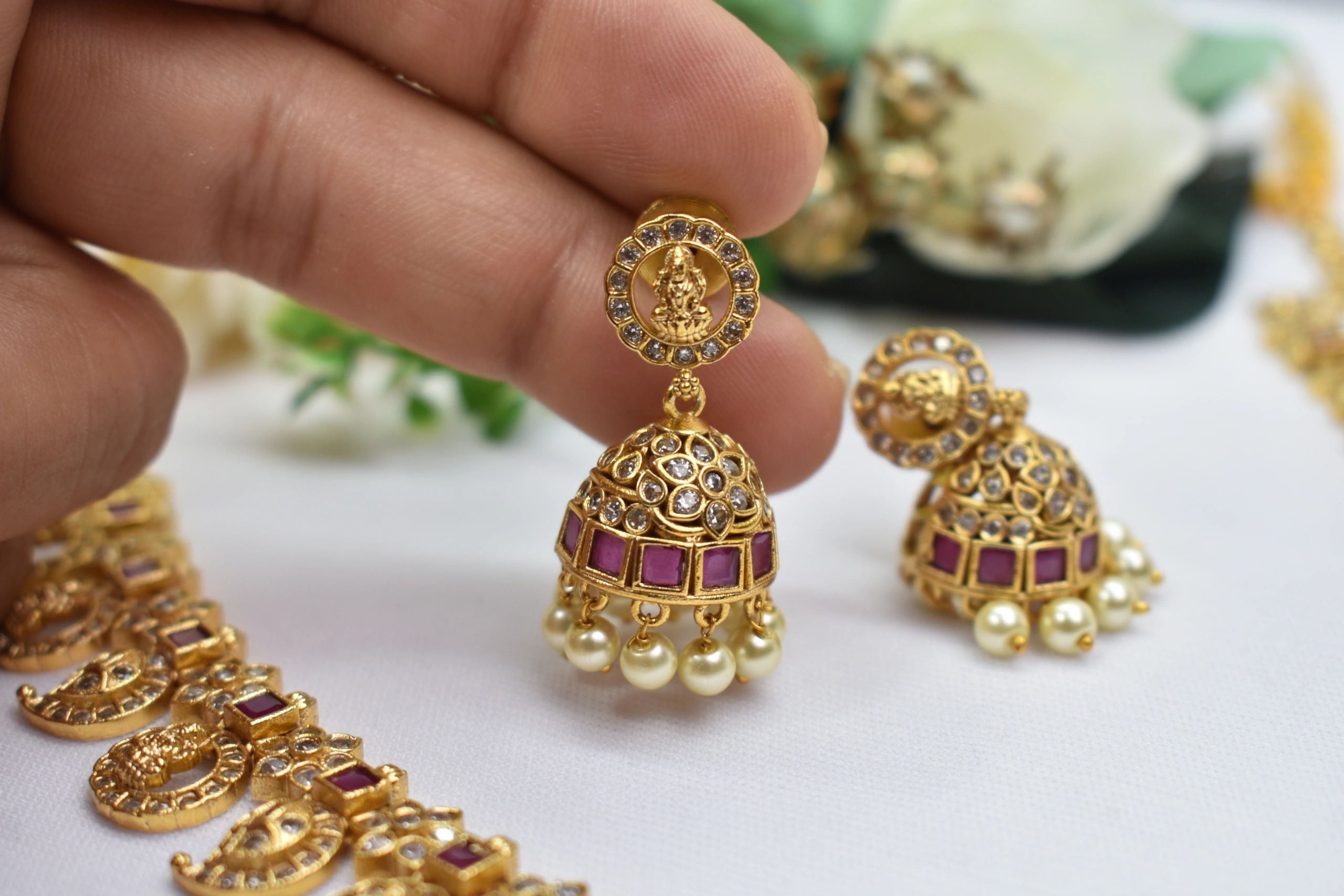 Paisley & Lakshmi Coin Inspired American Diamond Necklace Set