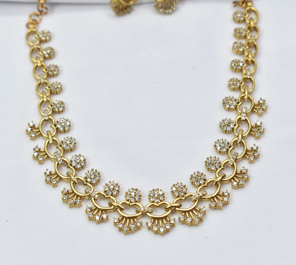 AD gold plated floral necklace set