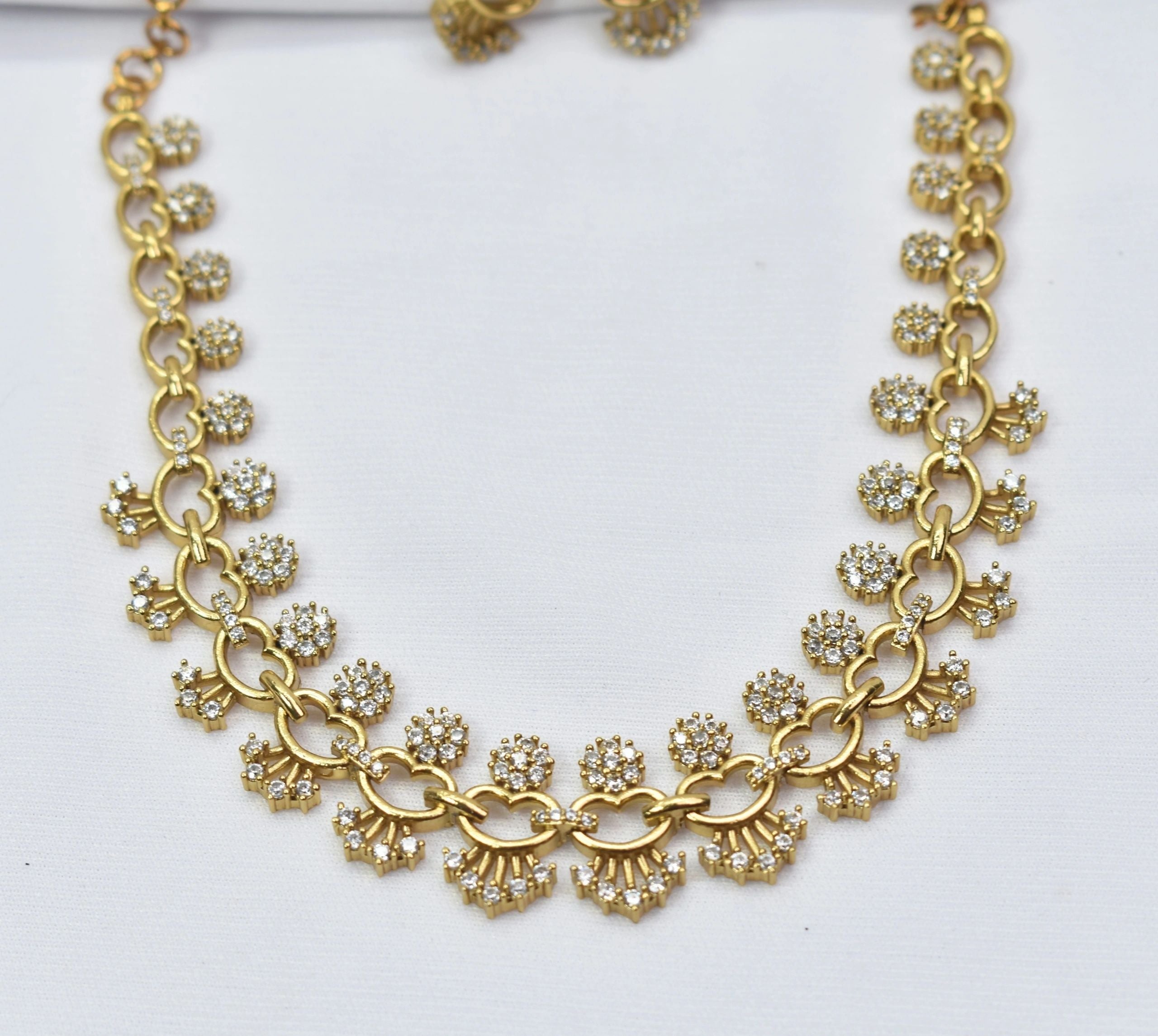 AD gold plated floral necklace set
