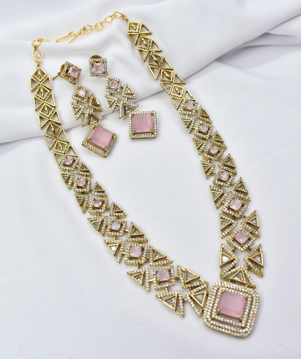 Pink Zirconia AD necklace premium set