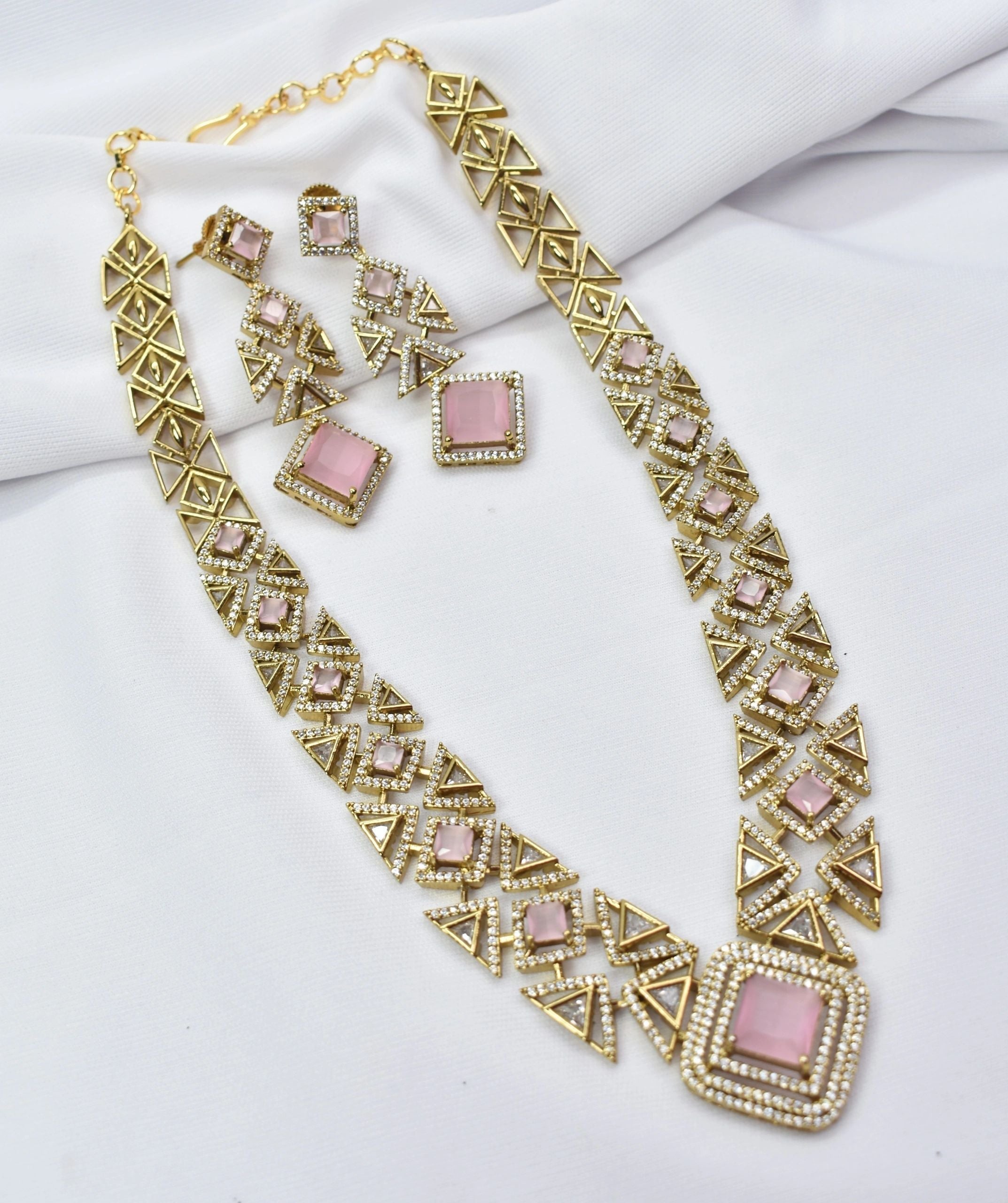 Pink Zirconia AD necklace premium set