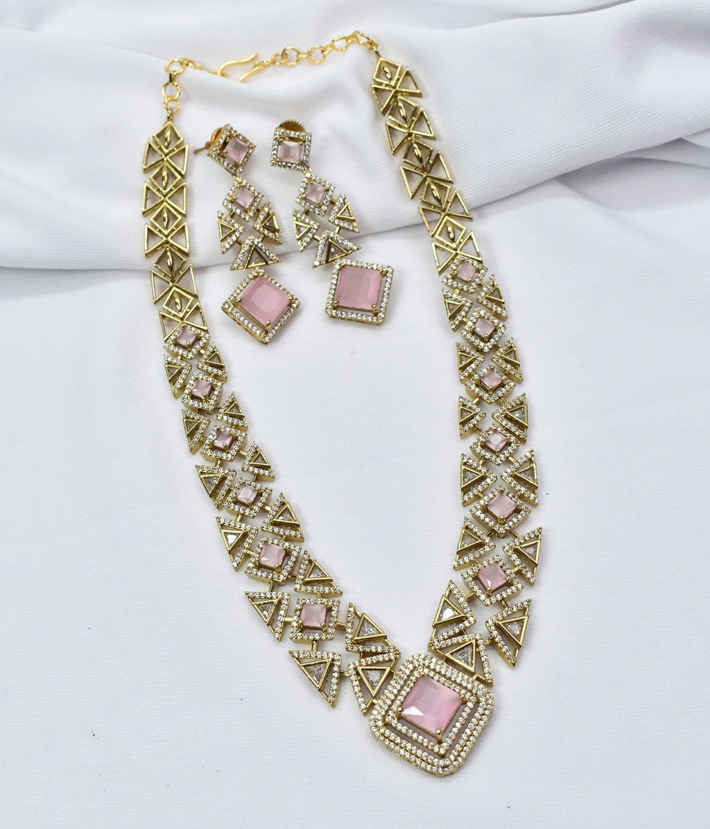 Pink Zirconia AD necklace premium set