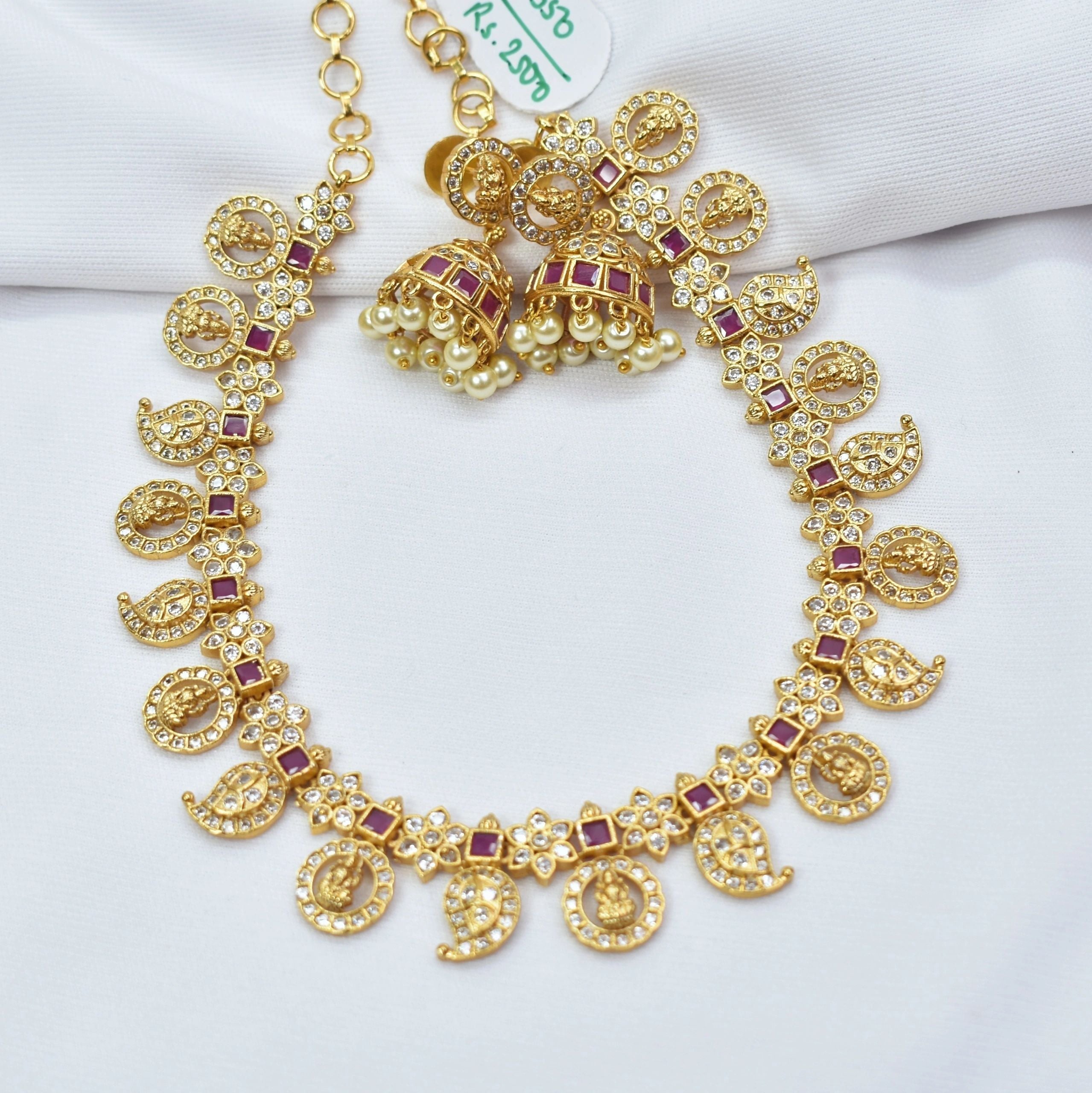 Paisley & Lakshmi Coin Inspired American Diamond Necklace Set