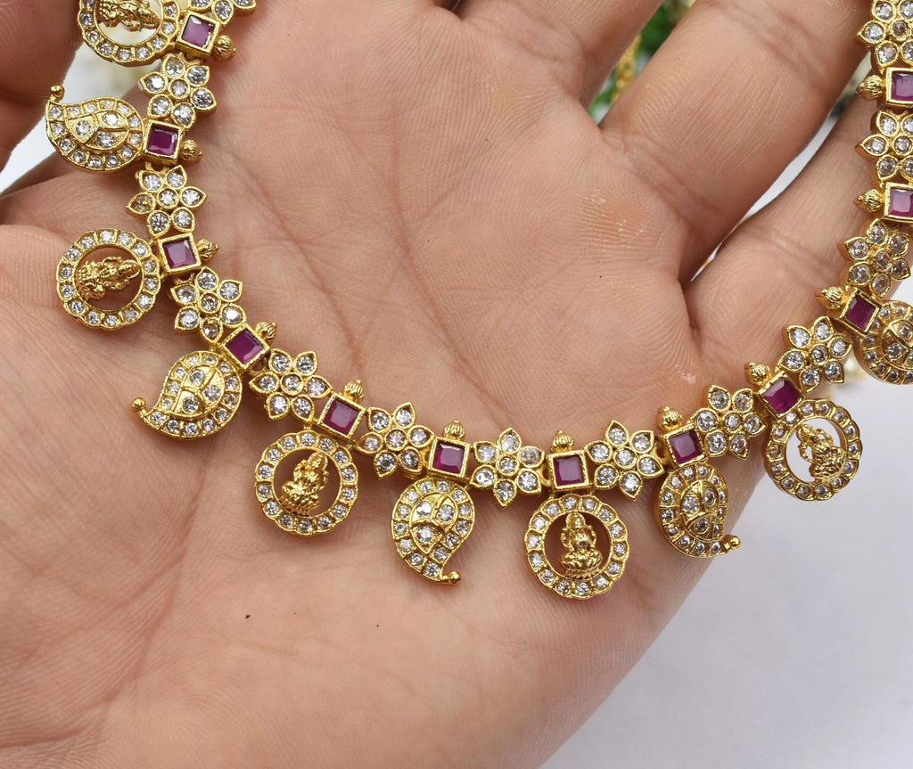 Paisley & Lakshmi Coin Inspired American Diamond Necklace Set