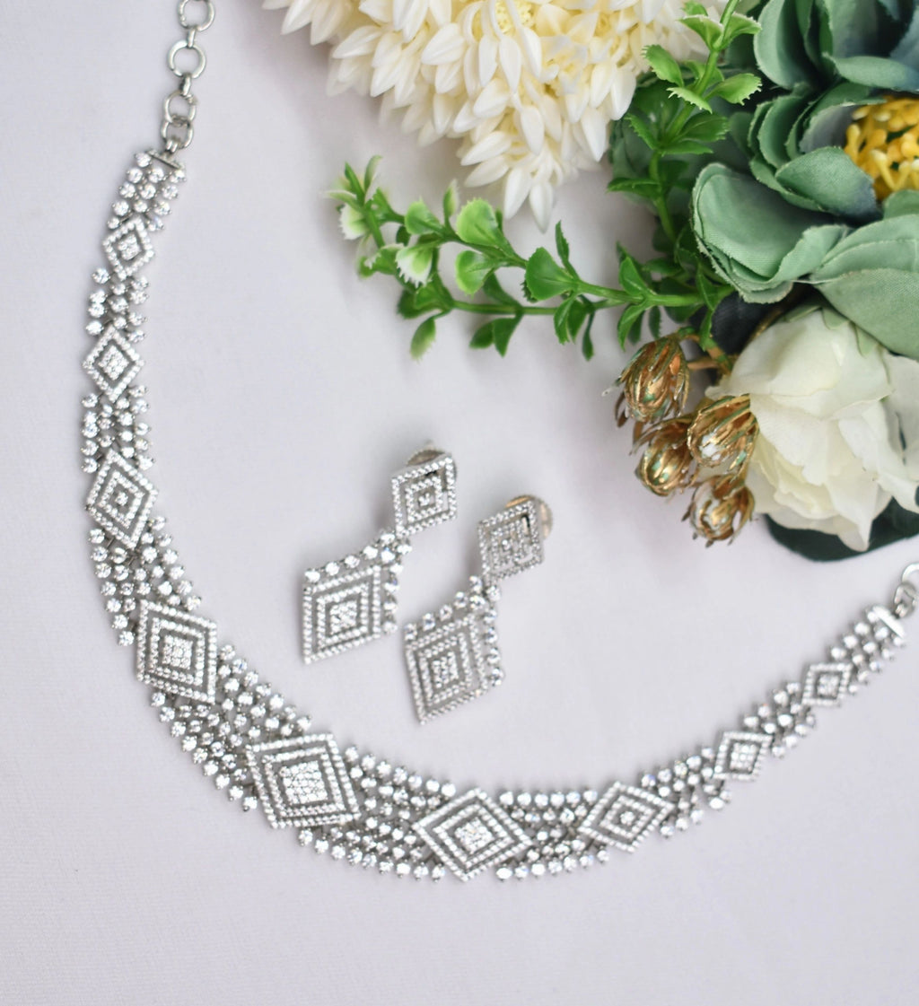 Rhodium AD premium necklace set with earrings