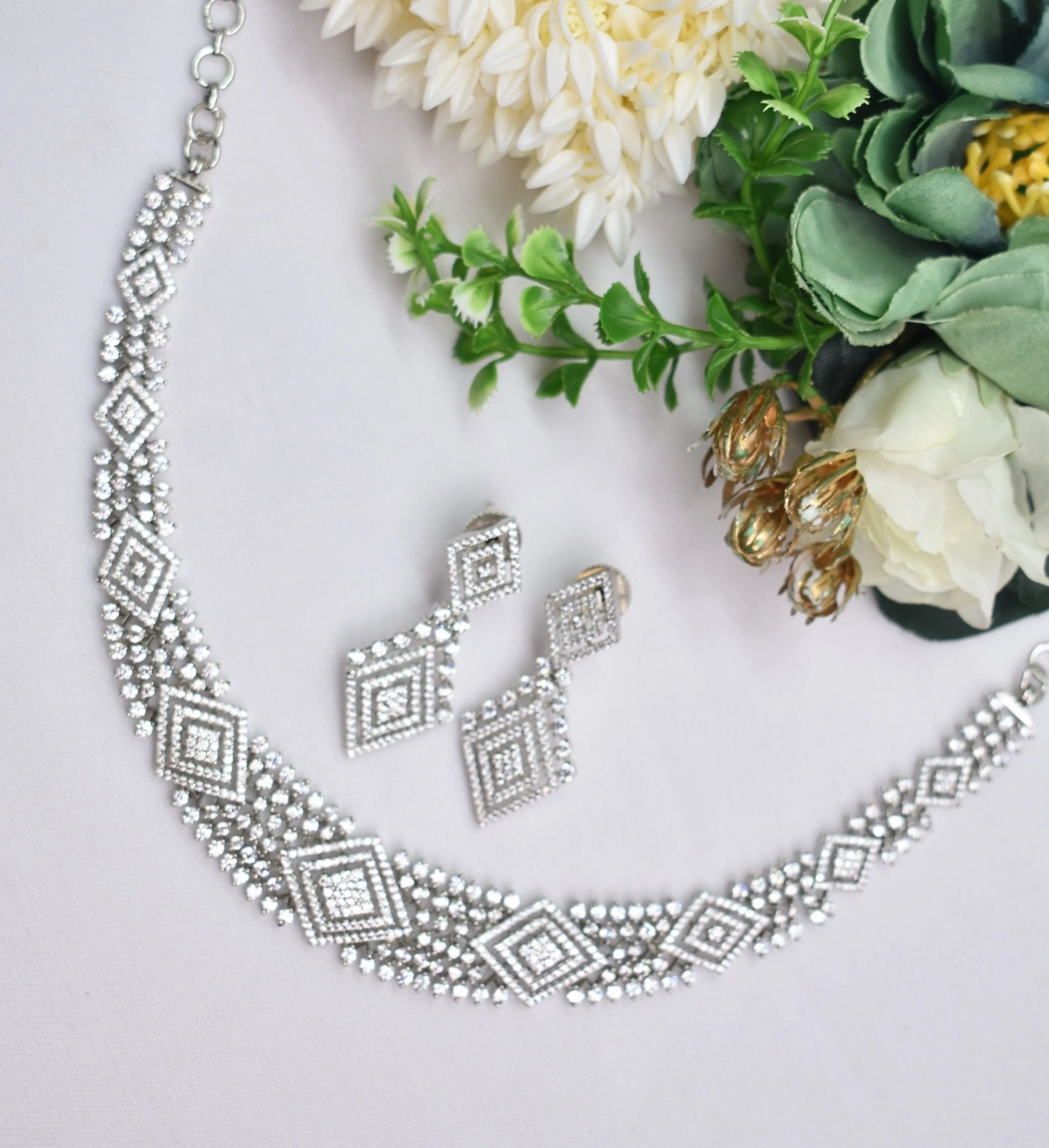 Rhodium AD premium necklace set with earrings