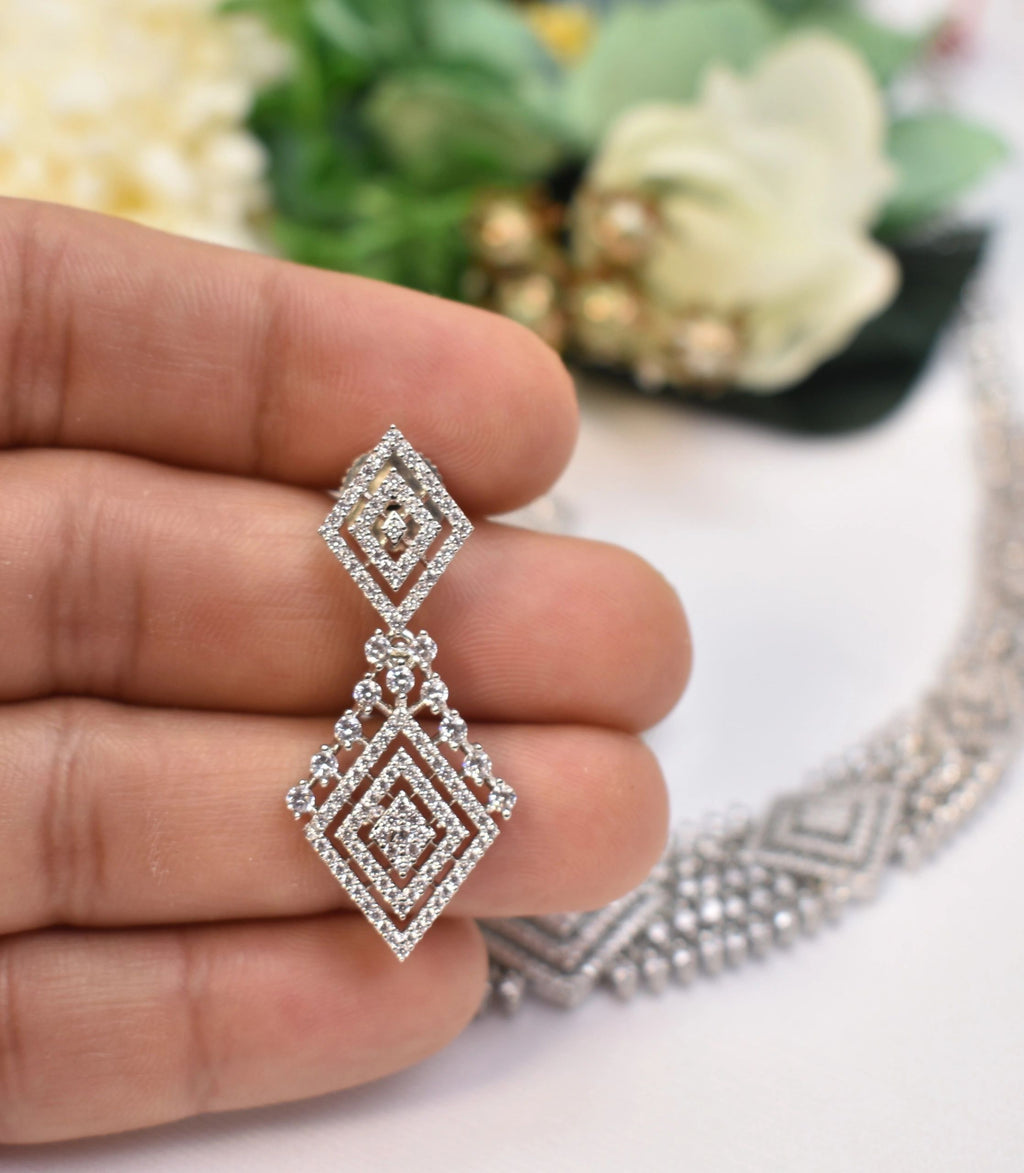 Rhodium AD premium necklace set with earrings