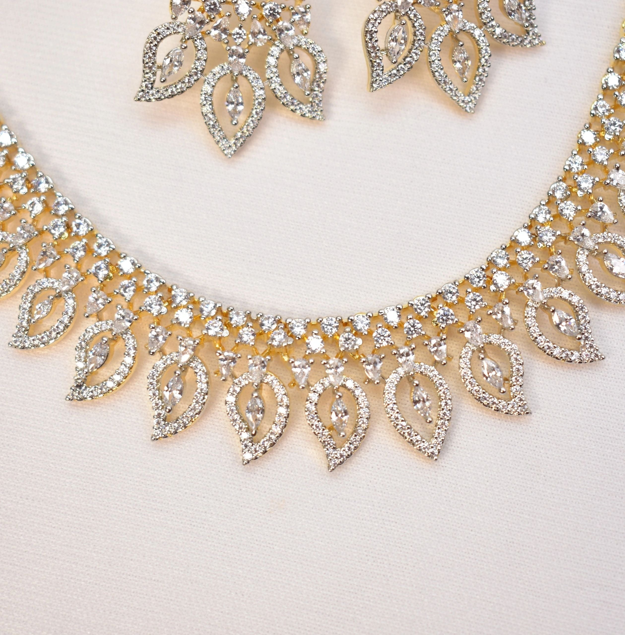 Princess cut AD stones necklace gold plated