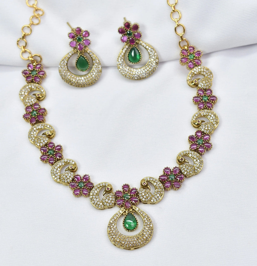 AD floral Peacock necklace with earrings
