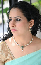 Premium AD green stone necklace with earrings