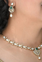 Premium AD green stone necklace with earrings