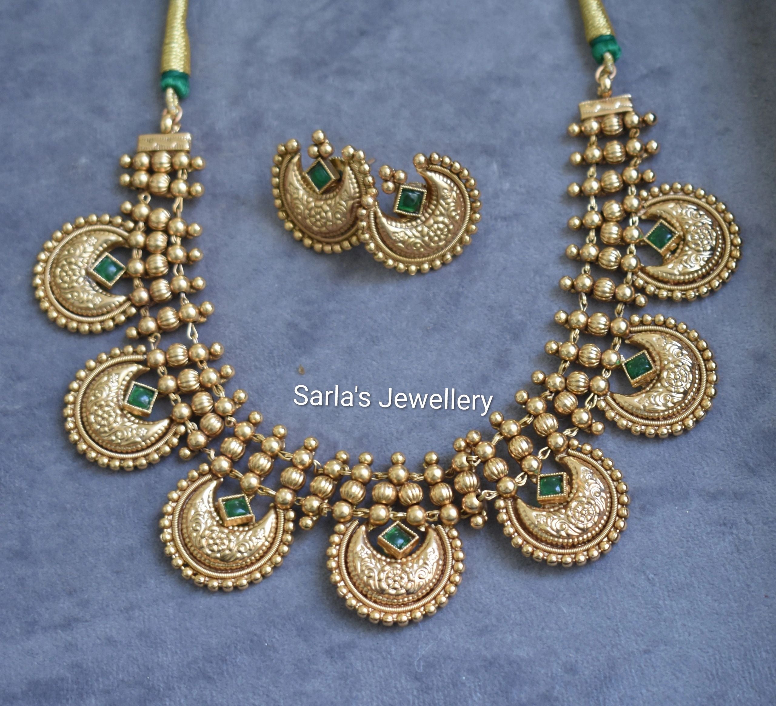 Crescent shaped Green Colored Necklace