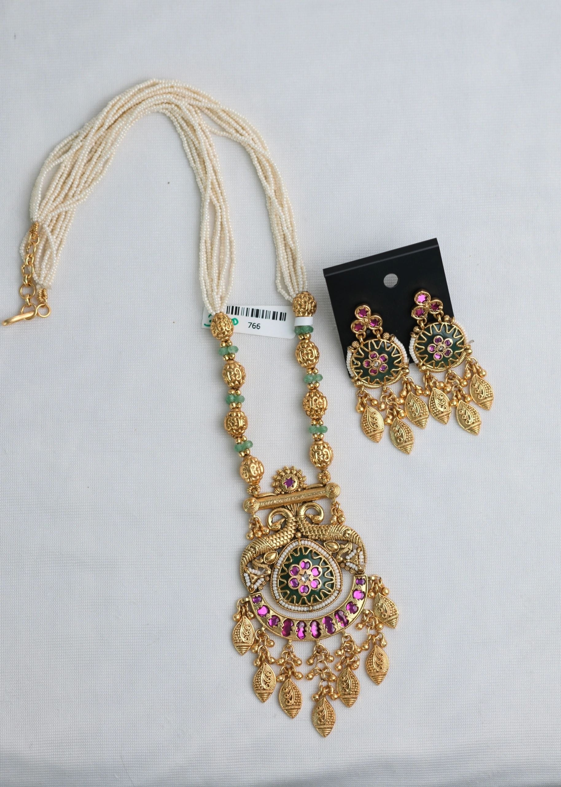 Rajwadi Moti long necklace with earrings
