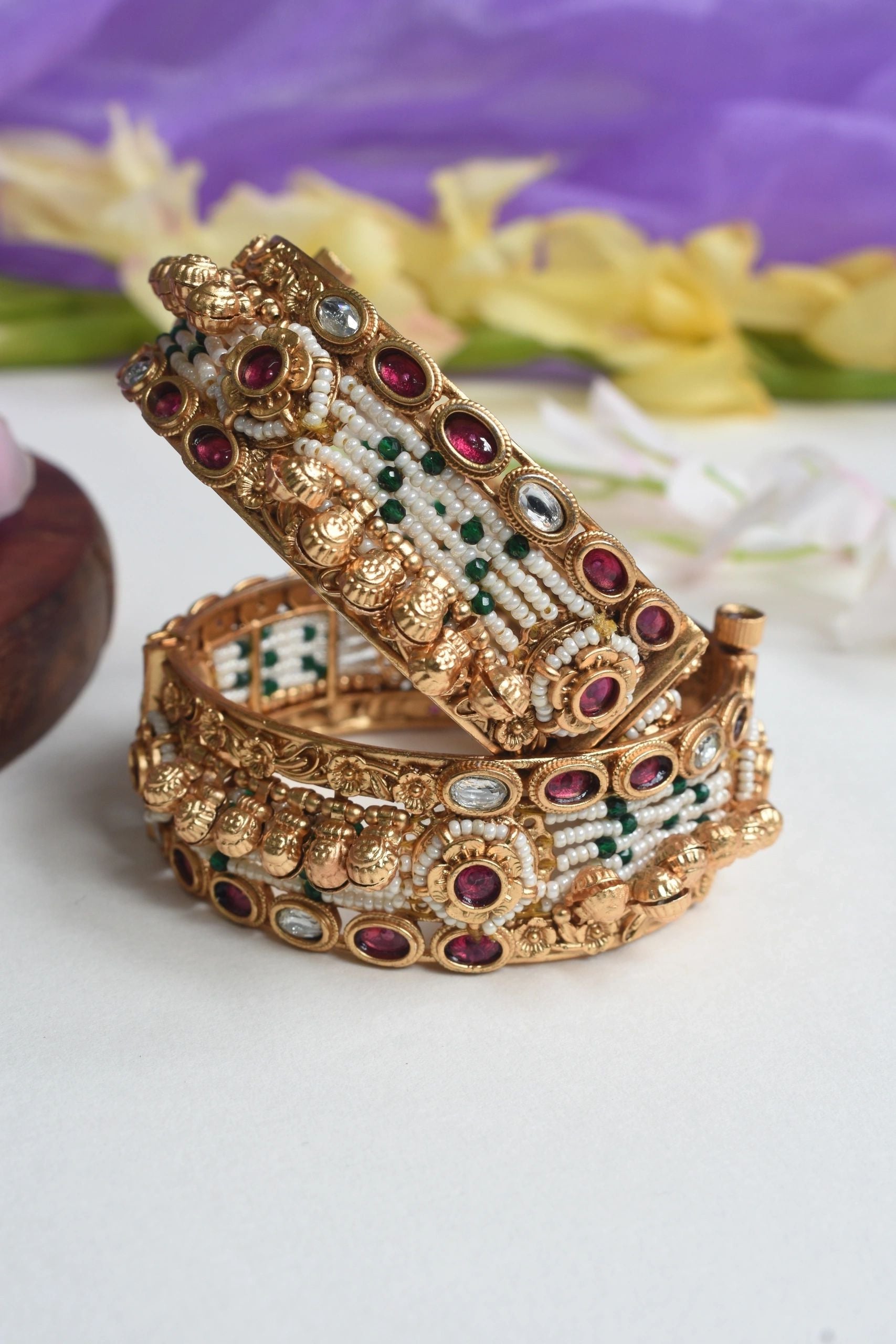 Pearl Jadau Premium Bangles Openable