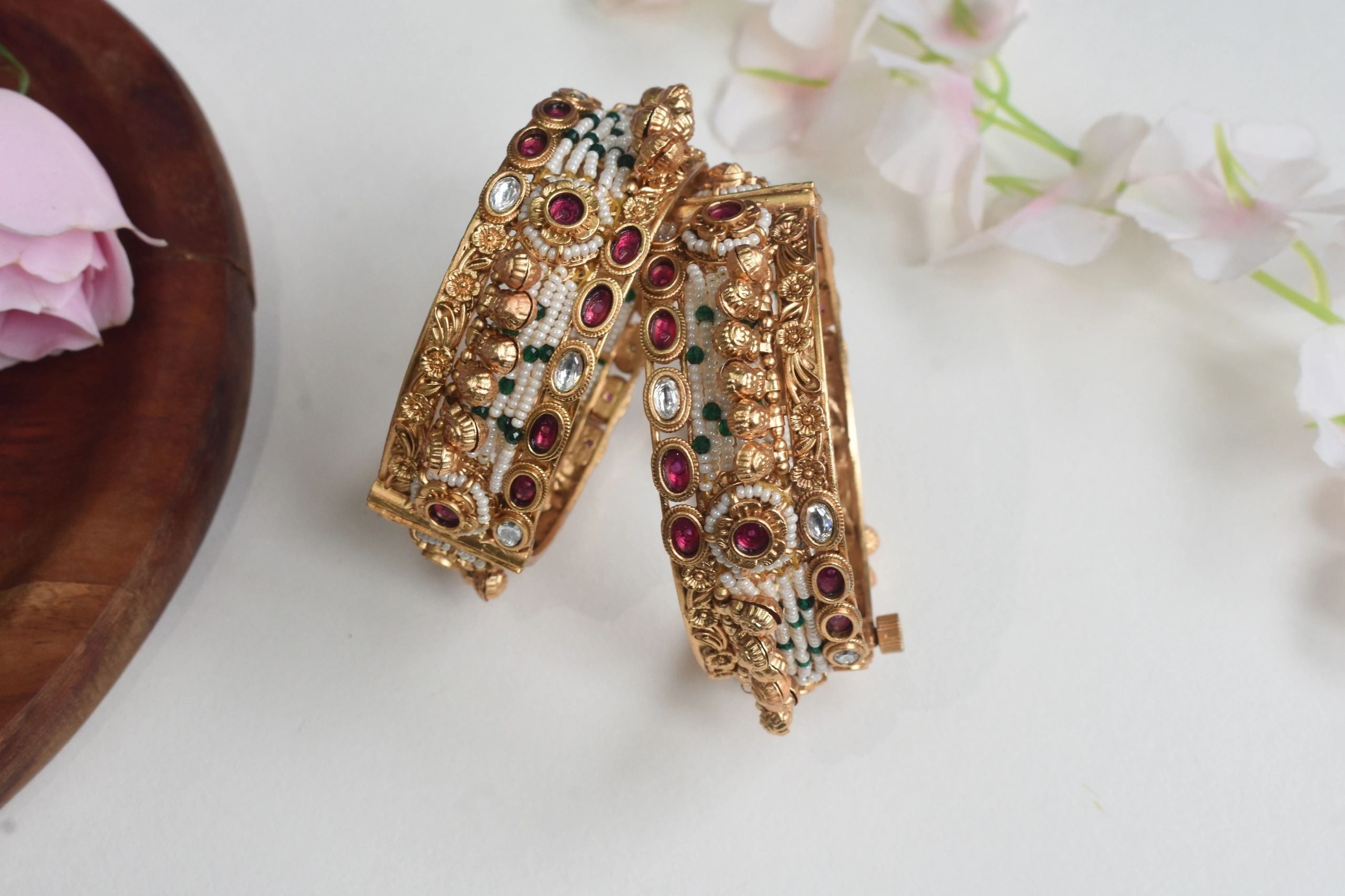 Pearl Jadau Premium Bangles Openable