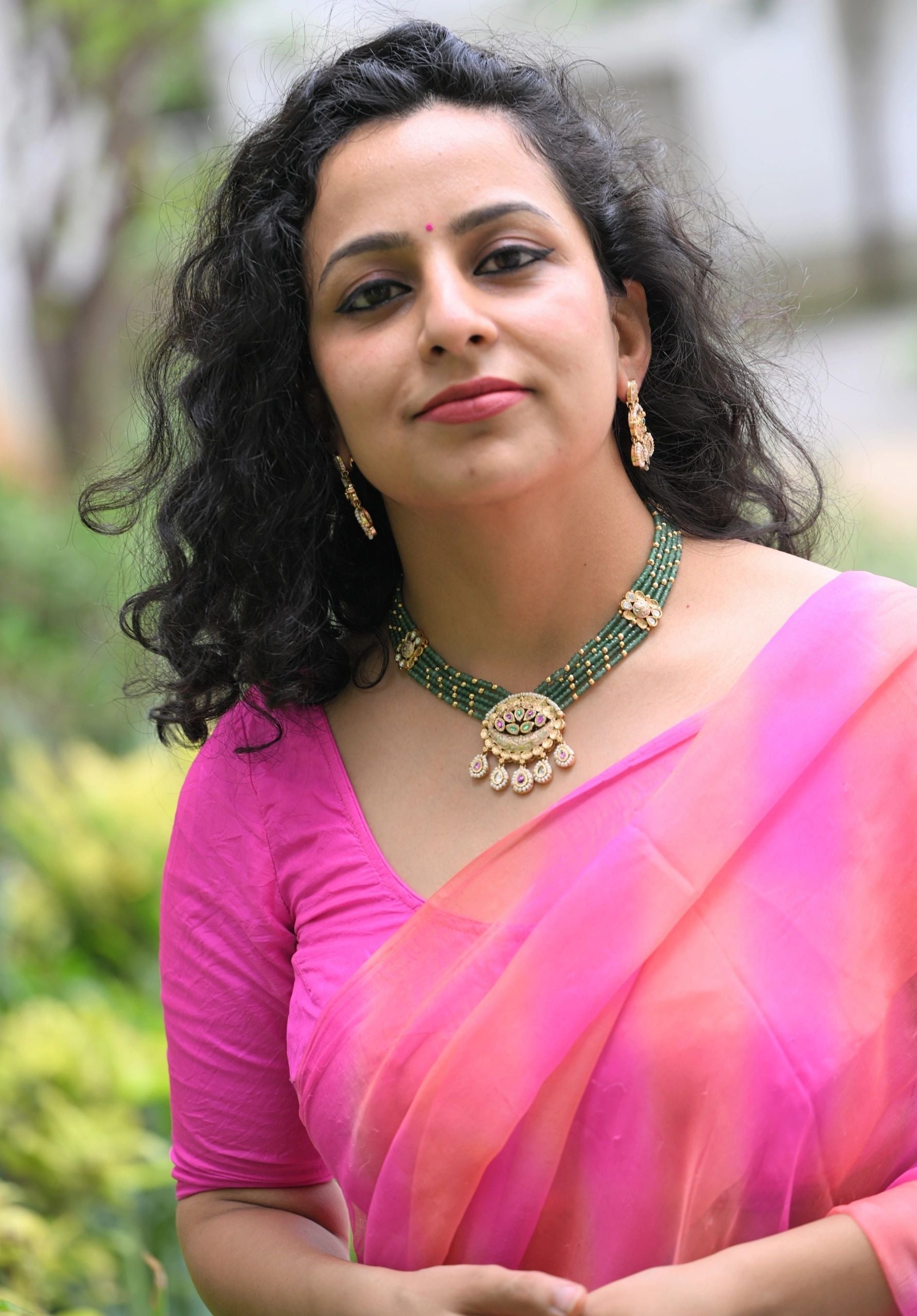 Bati beads and Authentic meenakari kundan necklace set (green)