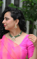 Bati beads and Authentic meenakari kundan necklace set (green)