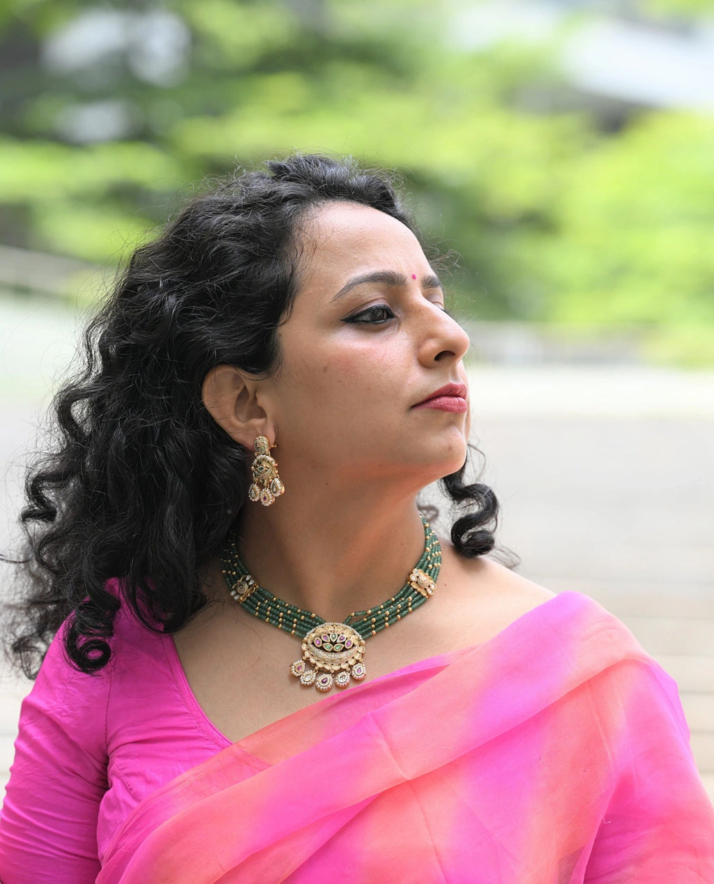 Bati beads and Authentic meenakari kundan necklace set (green)