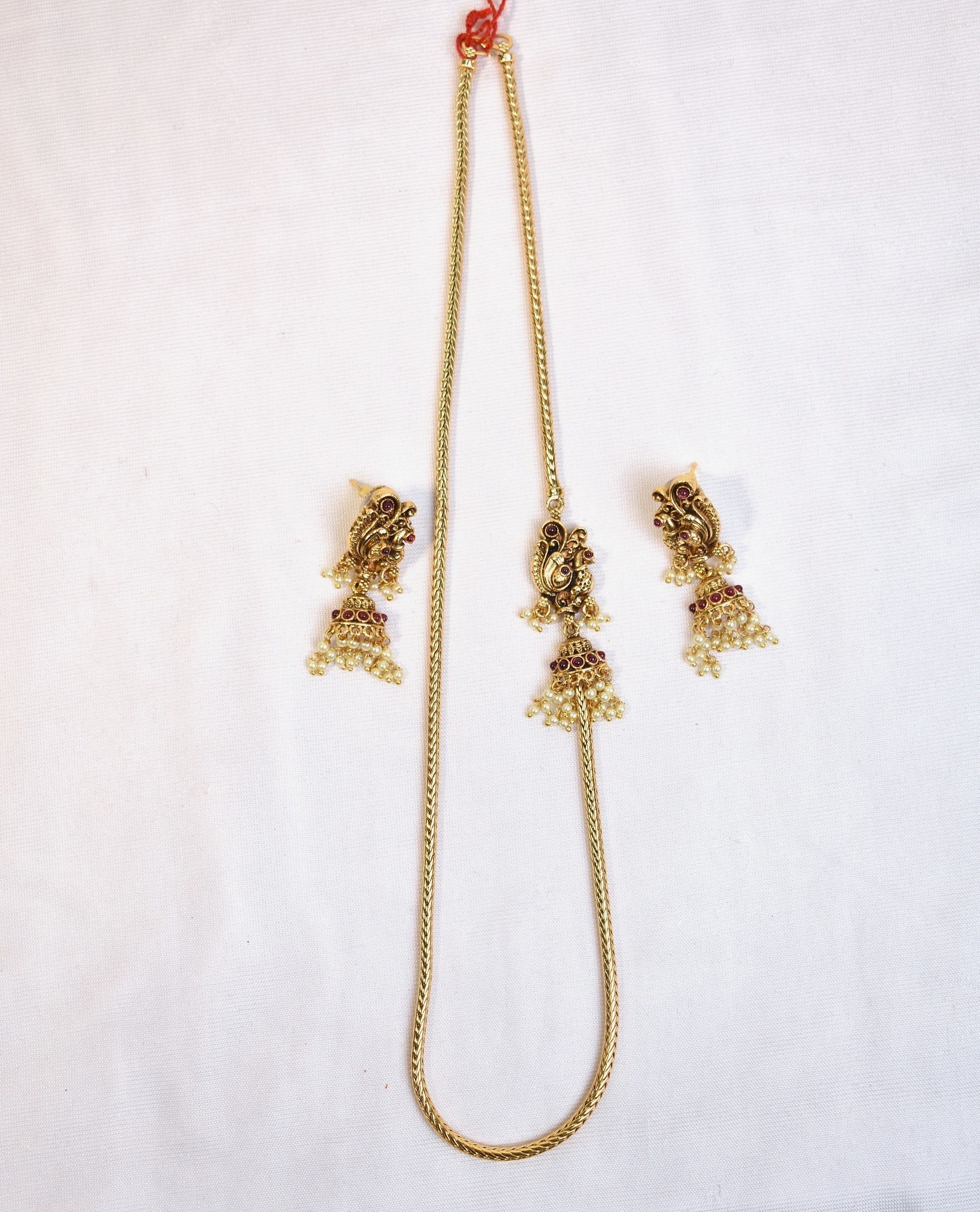 Peacock Side Pendant necklace with earrings (20")