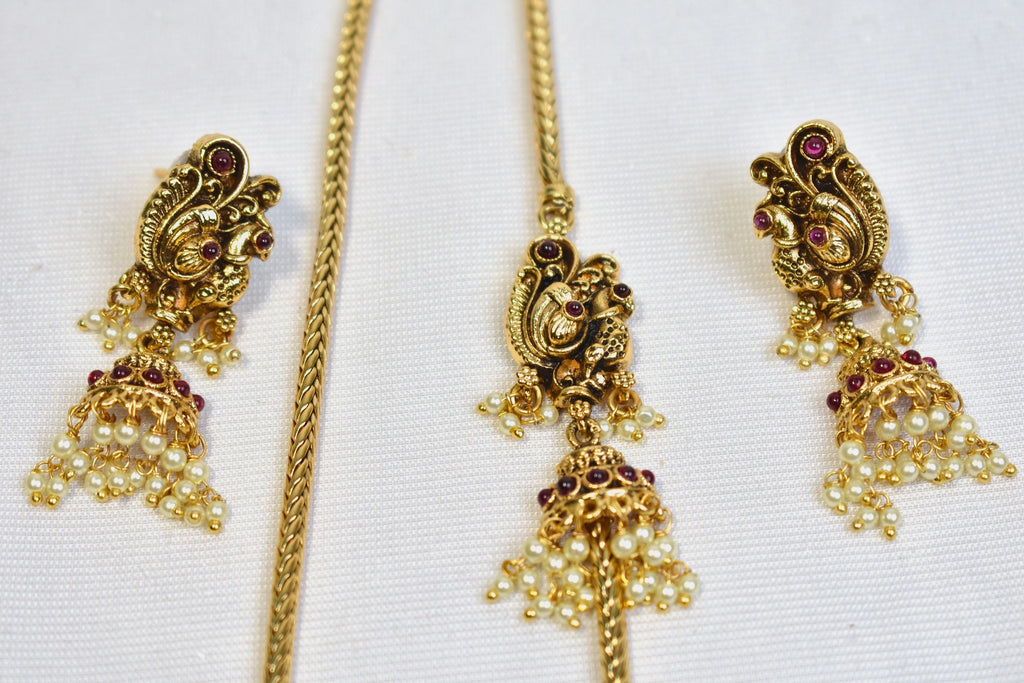 Peacock Side Pendant necklace with earrings (20")