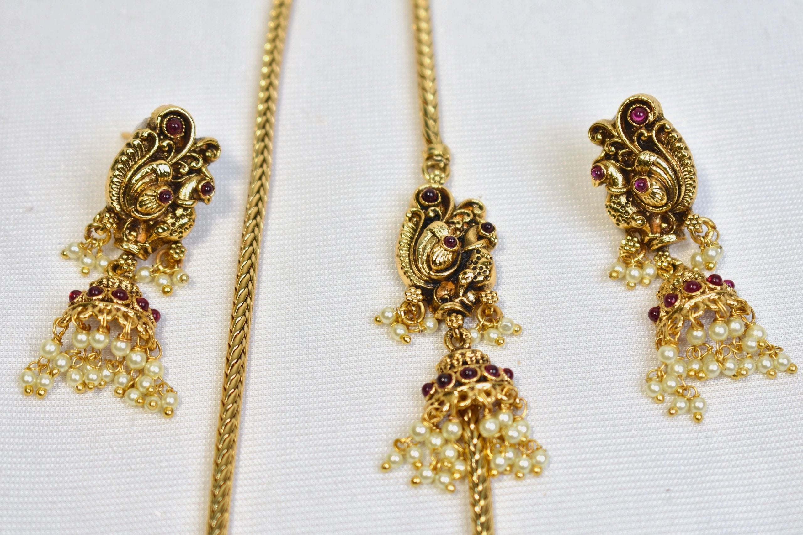 Peacock Side Pendant necklace with earrings (20")