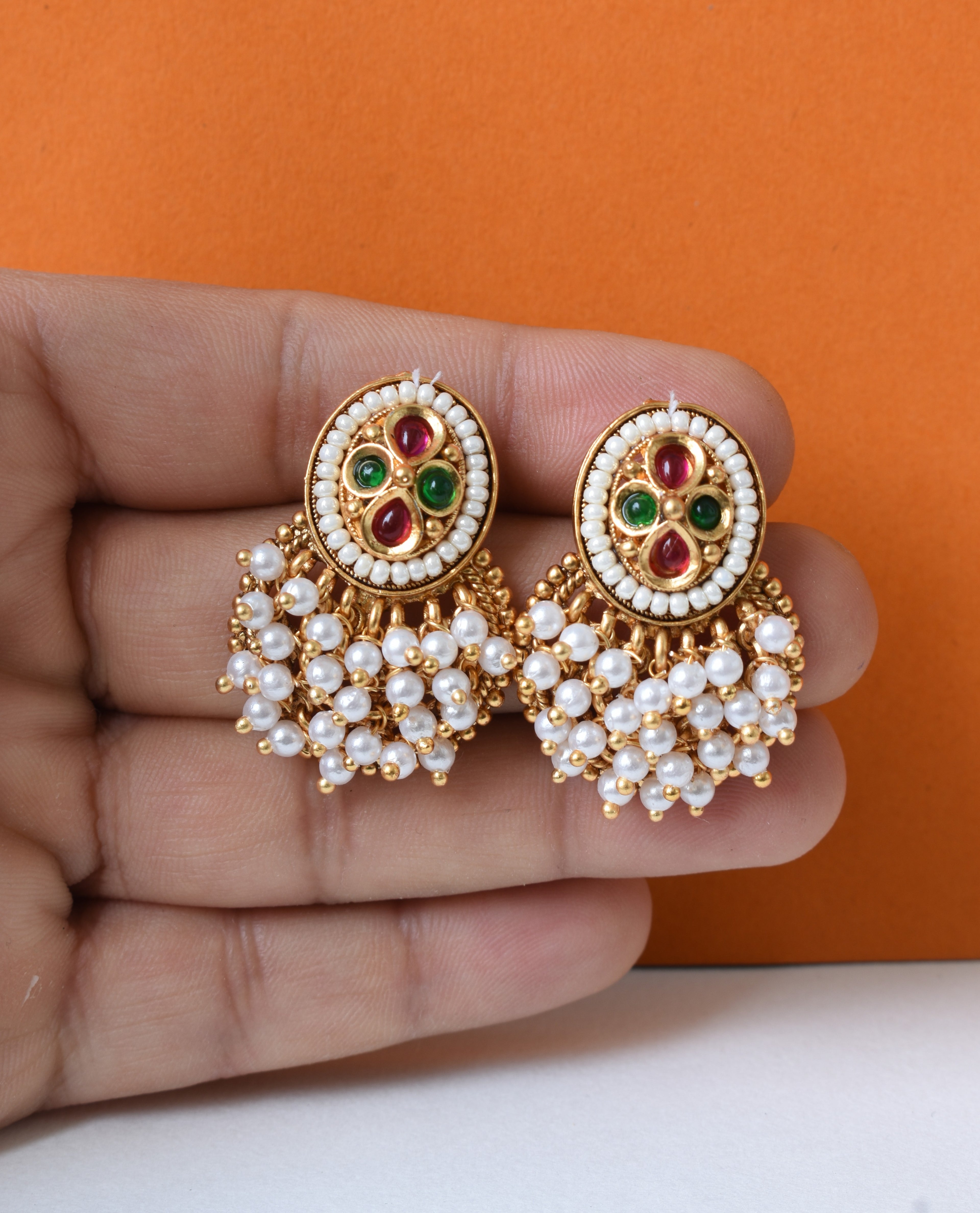 Traditional Stud Earrings with Pearl Clusters