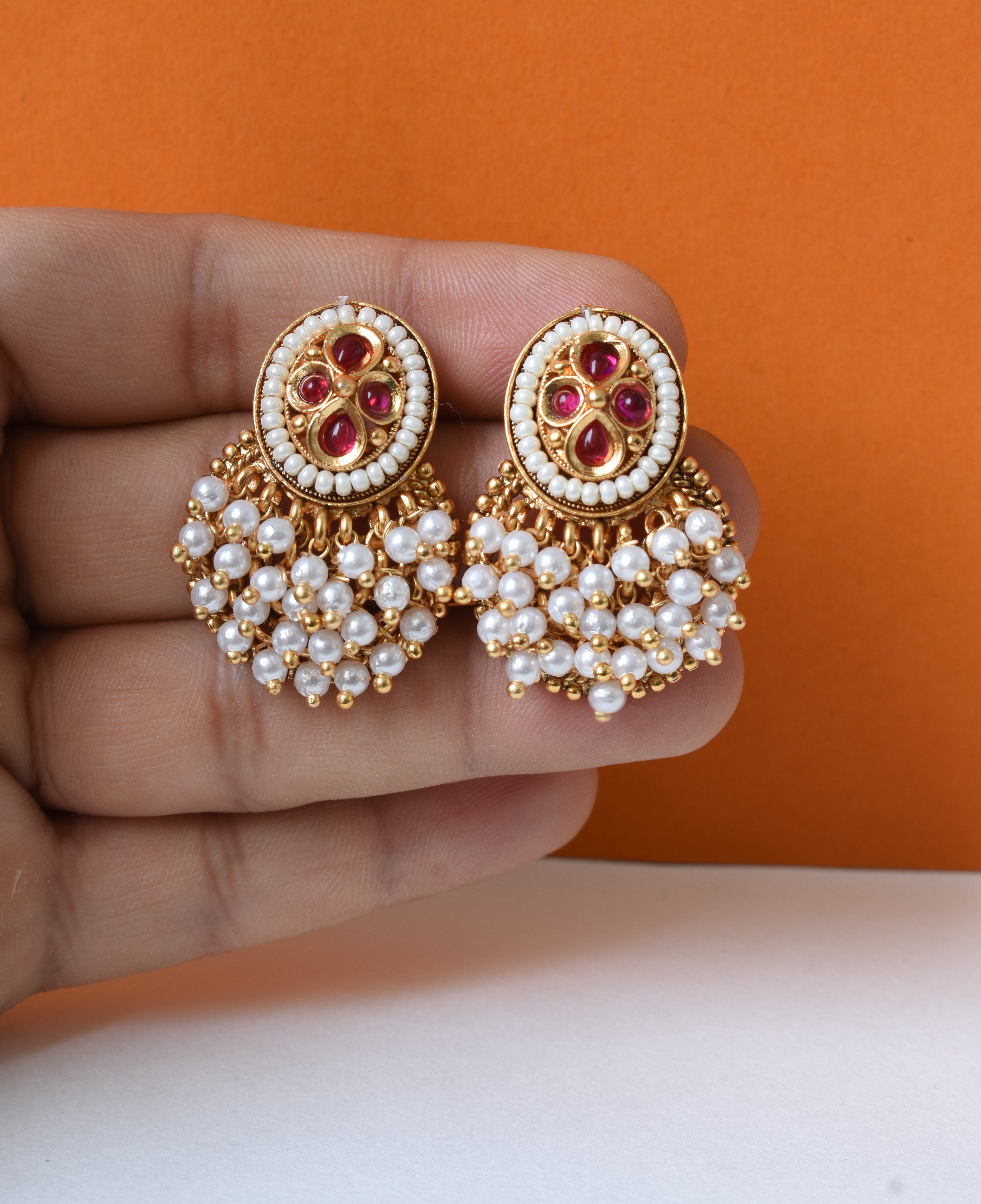 Traditional Stud Earrings with Pearl Clusters