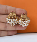 Traditional Elephant Motif Stud Earrings with Pearl Clusters