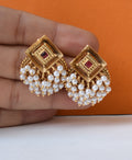 Traditional Square Stud Earrings with Pearl Clusters