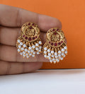 Temple-Inspired Motif Stud Earrings with Pearl Clusters
