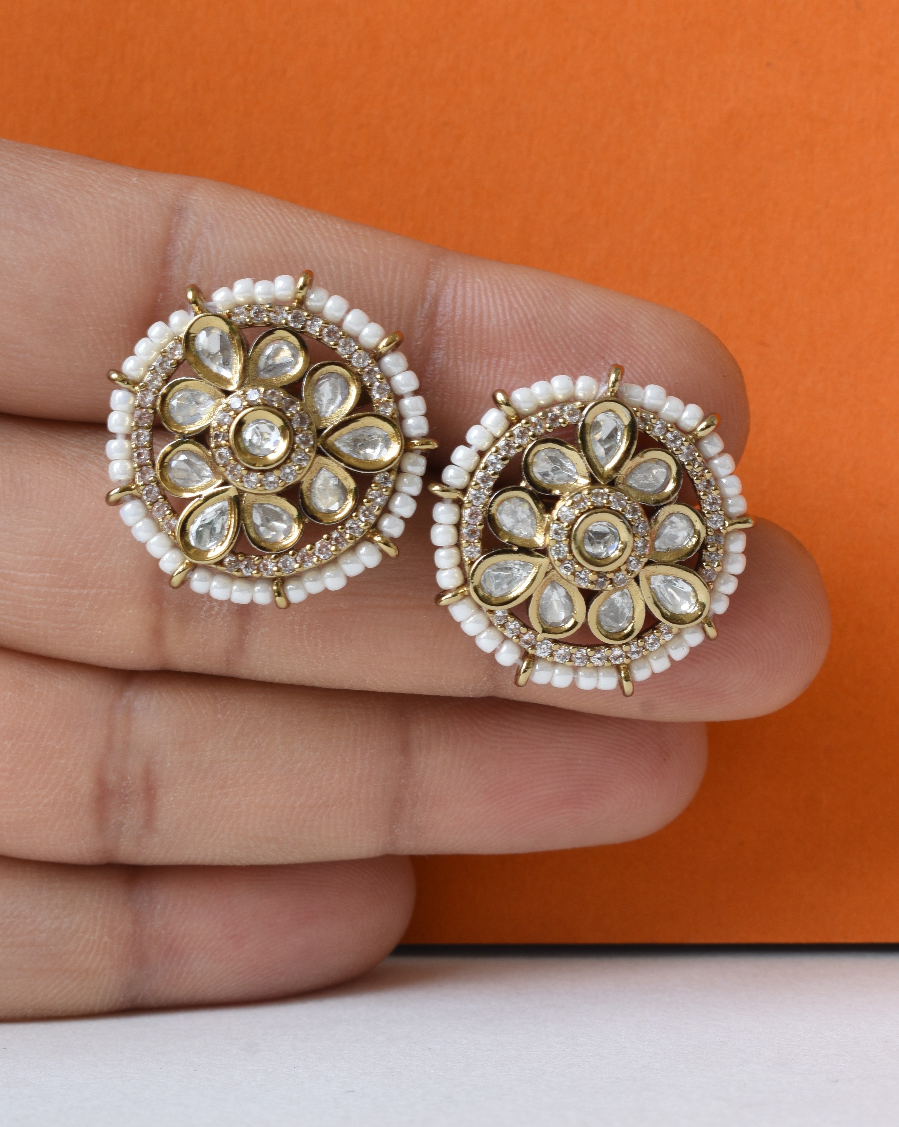 Padma Polki Pearl Stud Earrings