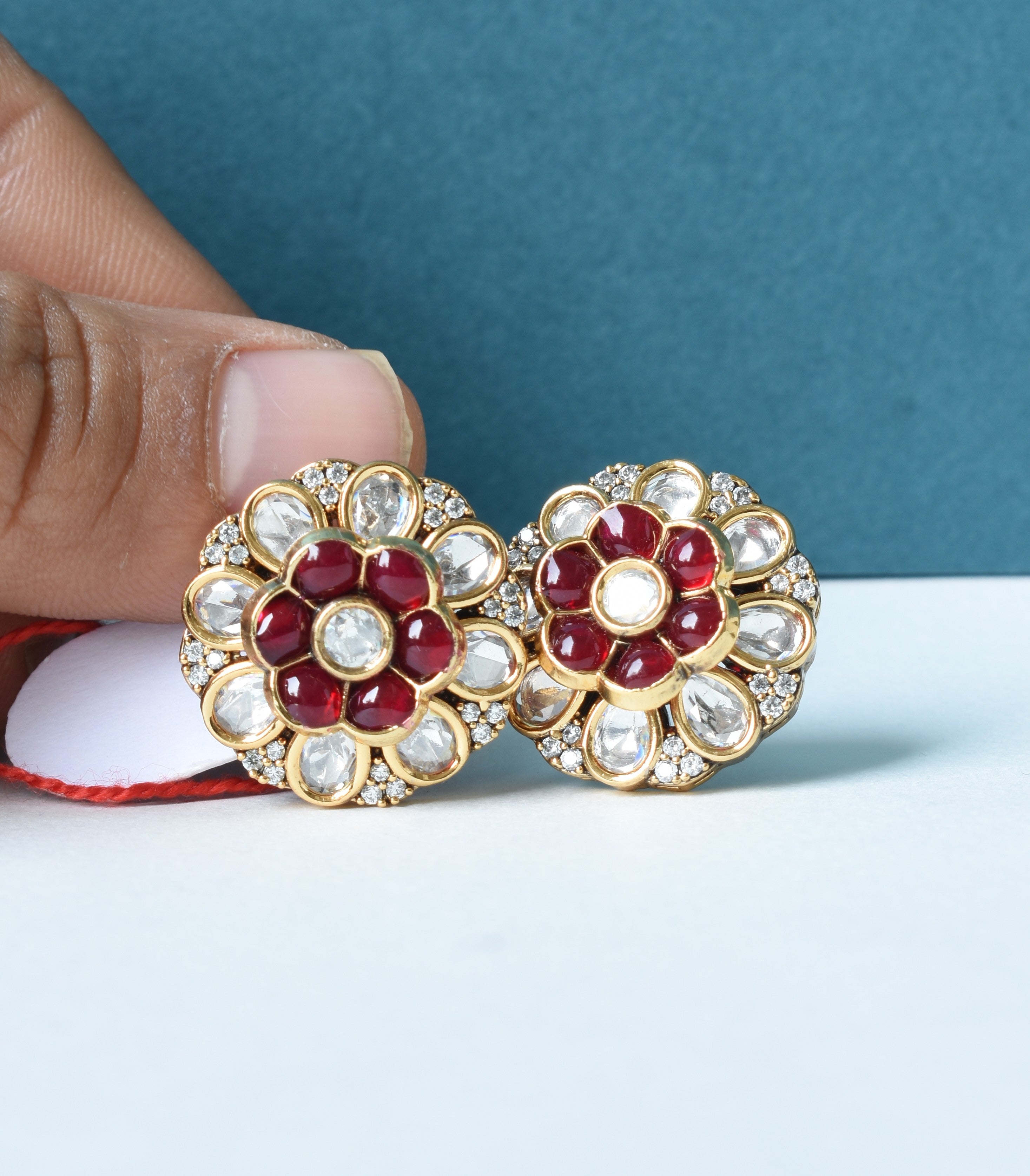Meher Gul Ruby Floral Stud Earrings