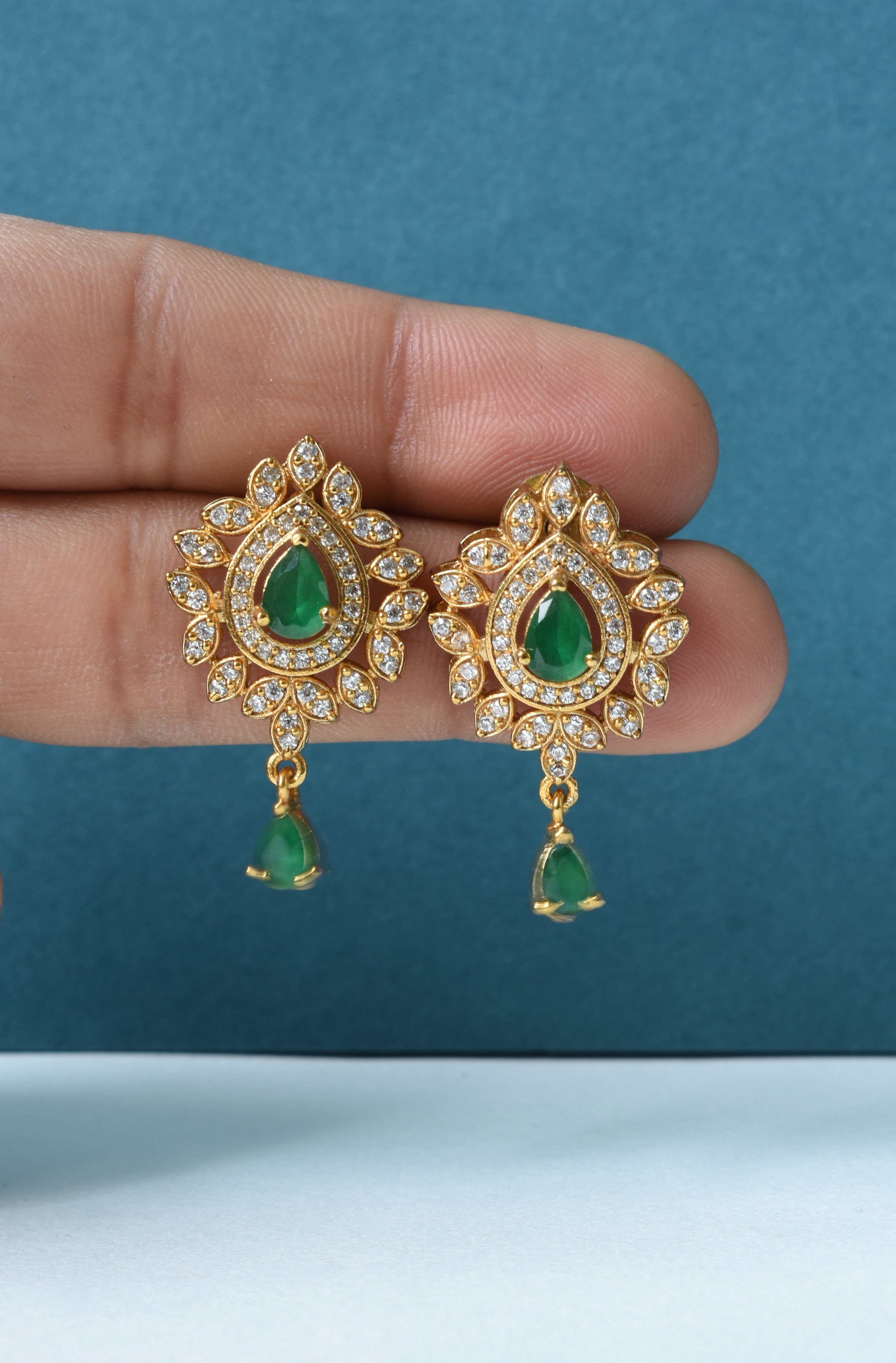 Ambika Green Teardrop Drop Earrings