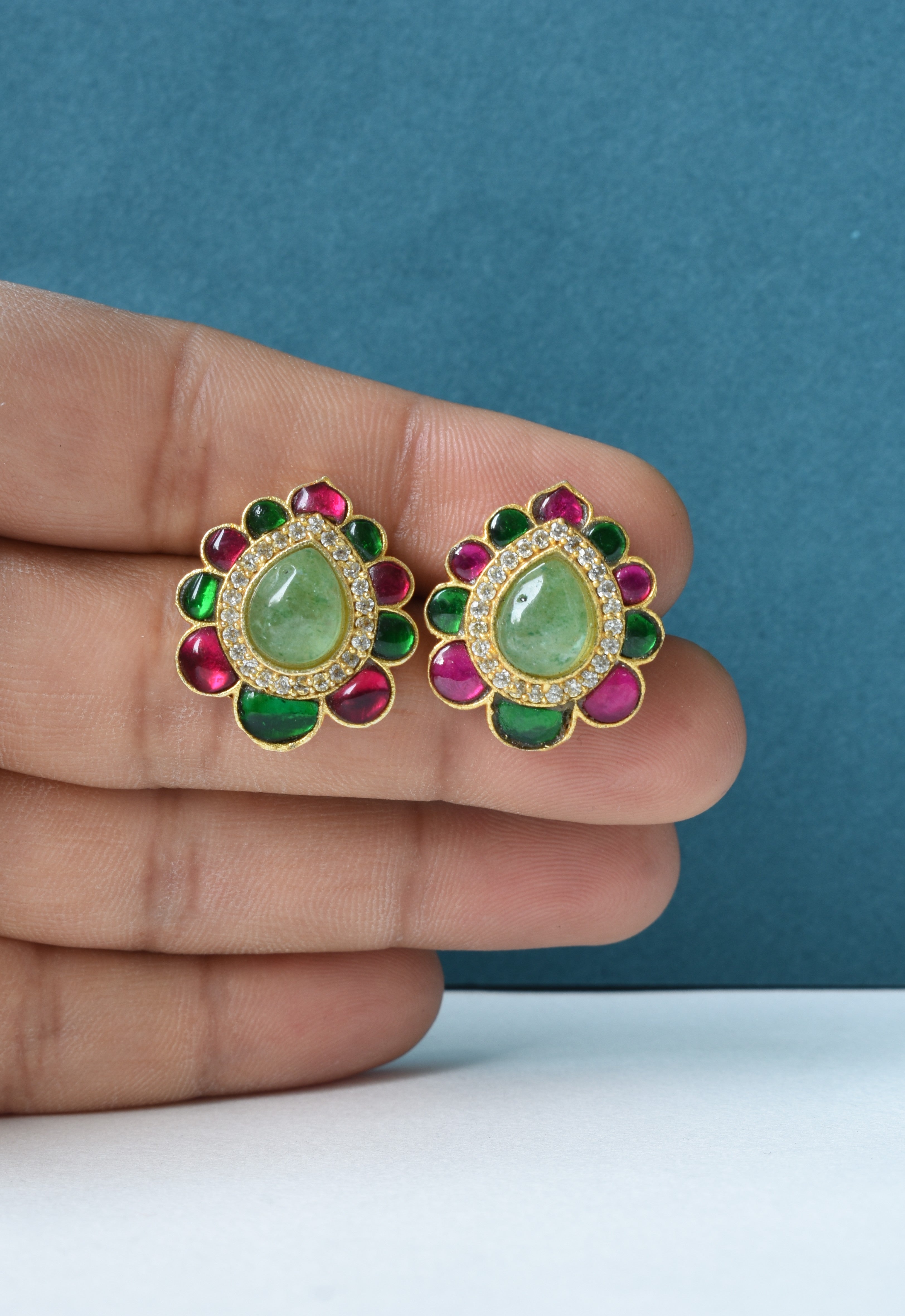 Rangmahal Teardrop Stud Earrings